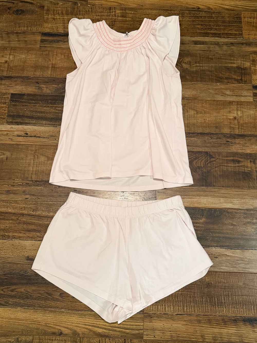 LAKE Light Pink Smocked Neck Pajama Short Set